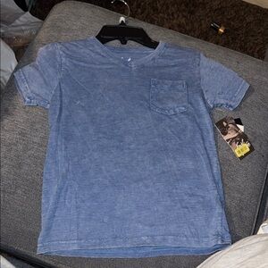 Blue V-Neck T-Shirt with Pocket